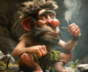 AI image of a caveman smoking weed
