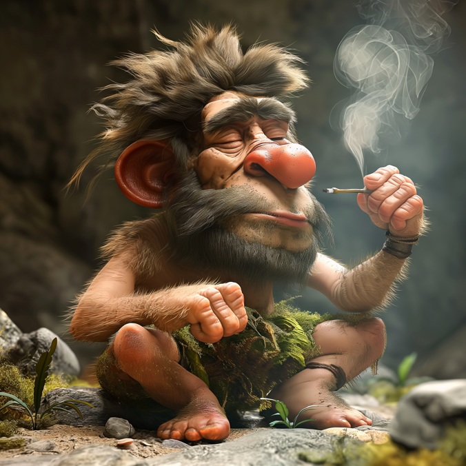 AI image of a caveman smoking weed